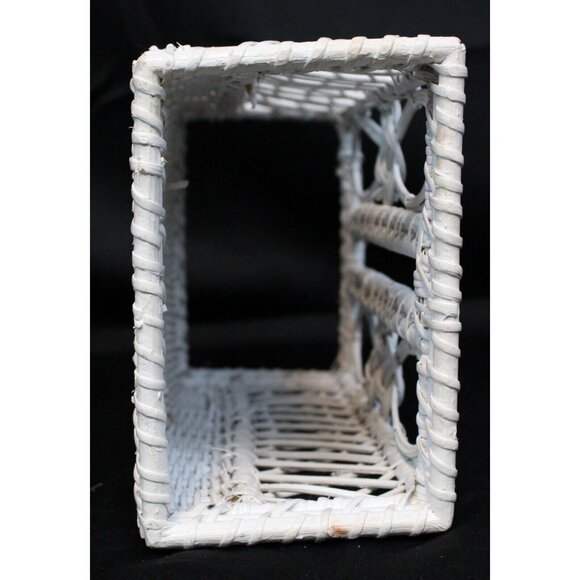 Vtg White Wicker Tissue Box Holder Kleenex Cover Woven Rattan Rectangle Boho - Picture 5 of 11